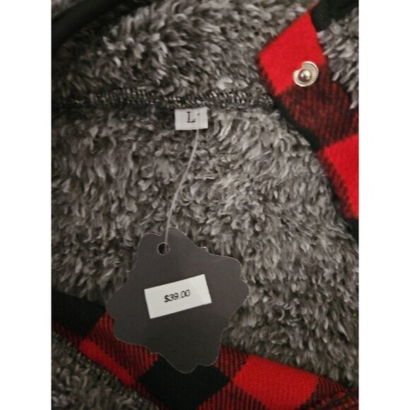 Scarlet Rose Sherpa Buffalo Plaid Shirt Snaps Mock Neck Sz Large Cabincore Cozy - Picture 8 of 11